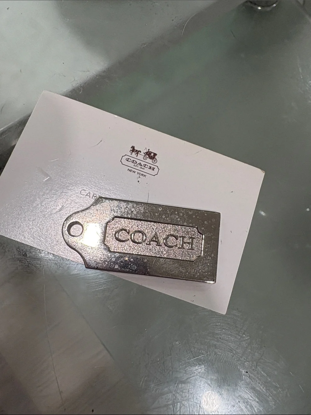 VINTAGE COACH Brushed Silver Nickel Metal Fob Bag Charm